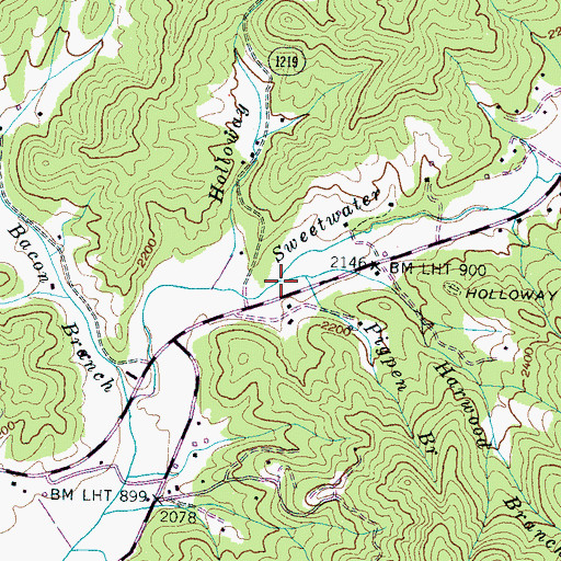 Topographic Map of Harwood Branch, NC