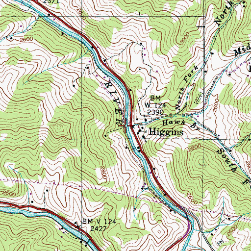 Topographic Map of Hawk Branch, NC