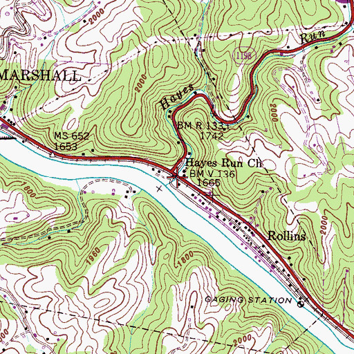 Topographic Map of Hayes Run Church, NC