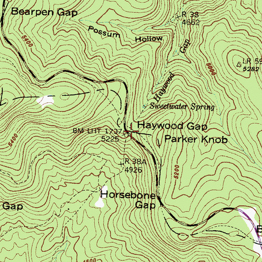 Topographic Map of Haywood Gap, NC