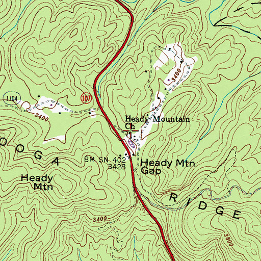 Topographic Map of Heady Mountain Church, NC