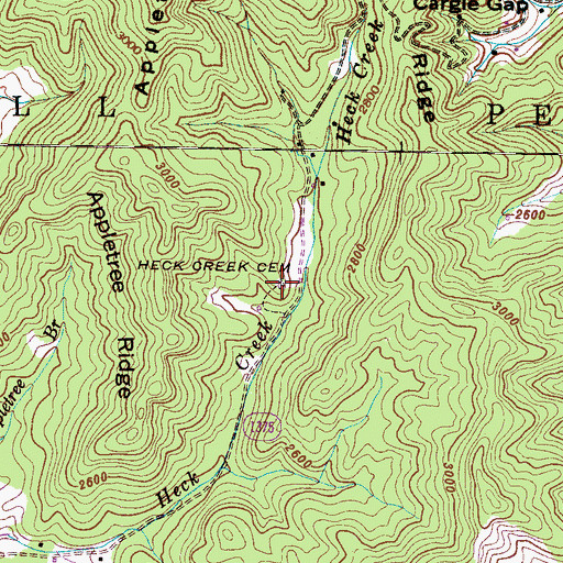 Topographic Map of Heck Creek Cemetery, NC