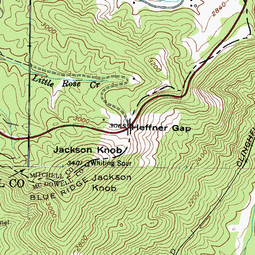 Topographic Map of Heffner Gap, NC