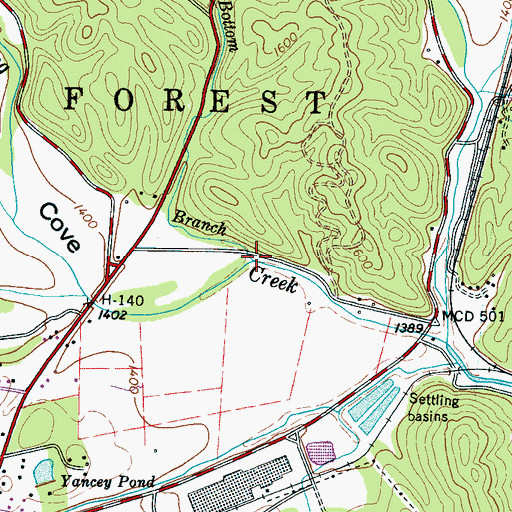 Topographic Map of Hickory Bottom Branch, NC