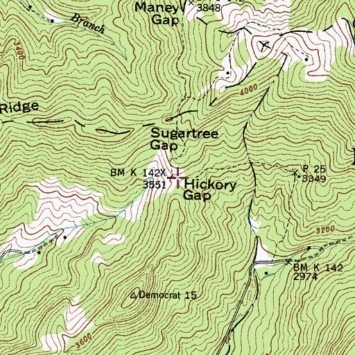 Topographic Map of Hickory Gap, NC
