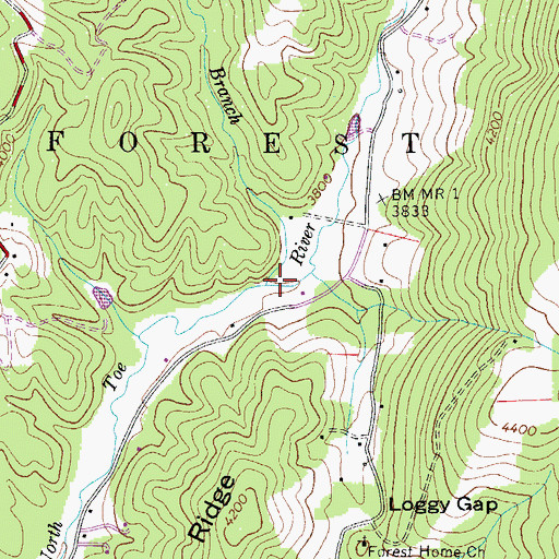 Topographic Map of Hickorynut Branch, NC