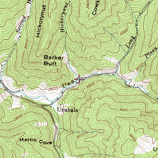 Topographic Map of Hickorynut Branch, NC