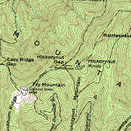 Topographic Map of Hickorynut Gap, NC