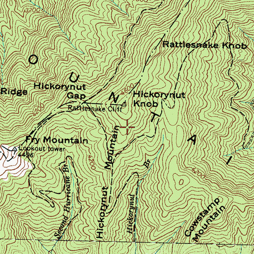 Topographic Map of Hickorynut Mountain, NC