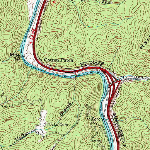 Topographic Map of Hicks Branch, NC