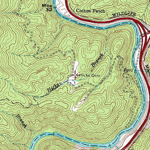 Topographic Map of Hicks Cemetery, NC