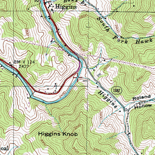 Topographic Map of Higgins Creek, NC