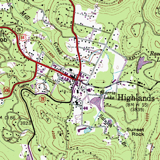 Topographic Map of Highlands, NC