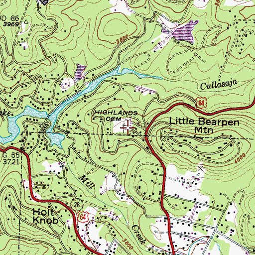 Topographic Map of Highlands Cemetery, NC