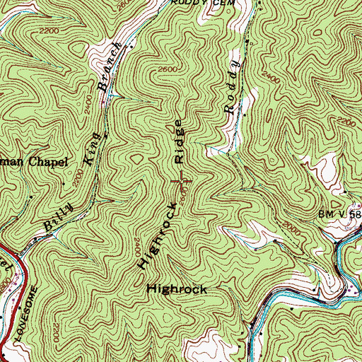 Topographic Map of Highrock Ridge, NC