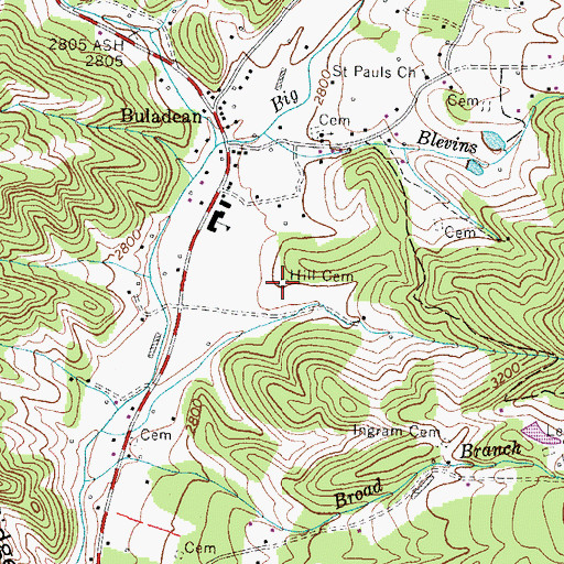 Topographic Map of Hill Cemetery, NC