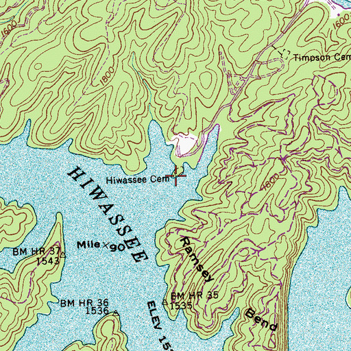 Topographic Map of Hiwassee Cemetery, NC