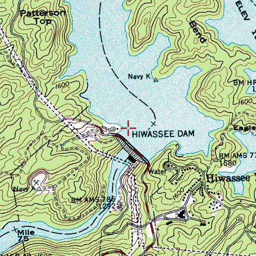 Topographic Map of Hiwassee Lake, NC