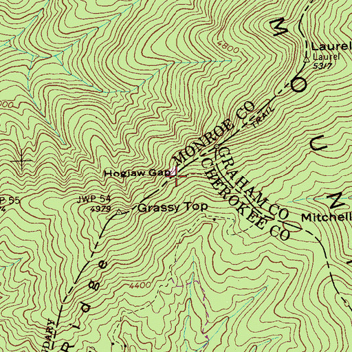 Topographic Map of Hogjaw Gap, NC