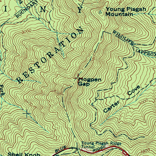 Topographic Map of Hogpen Gap, NC
