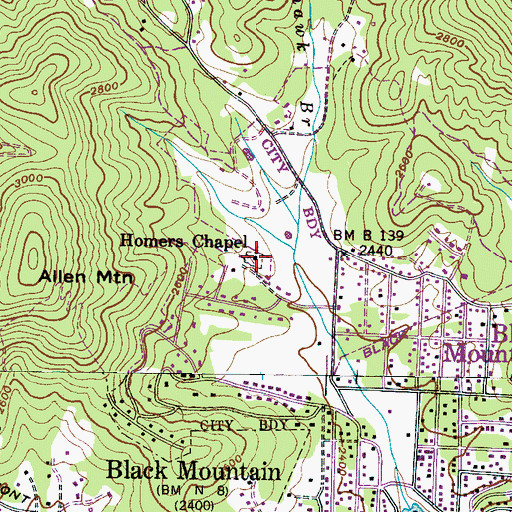 Topographic Map of Homers Chapel, NC
