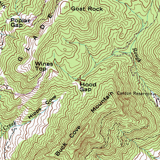 Topographic Map of Hood Gap, NC