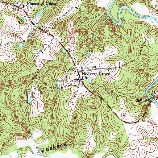 Topographic Map of Hoovers Grove Church, NC