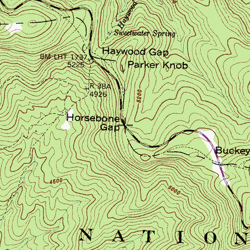 Topographic Map of Horsebone Gap, NC