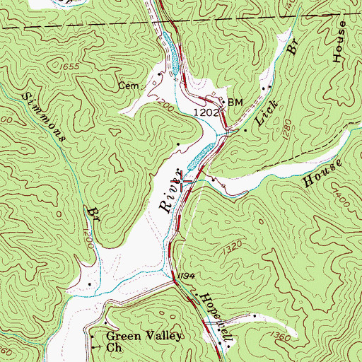 Topographic Map of House Branch, NC
