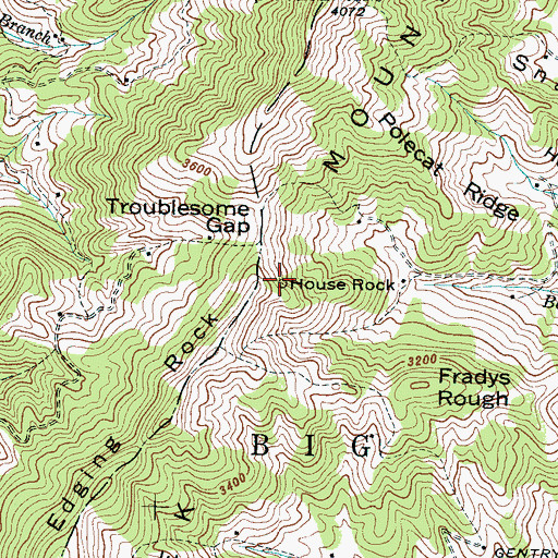 Topographic Map of House Rock, NC