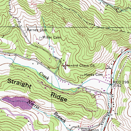 Topographic Map of Howards Creek Baptist Church, NC