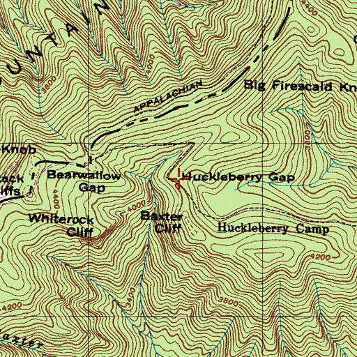 Topographic Map of Huckleberry Gap, NC