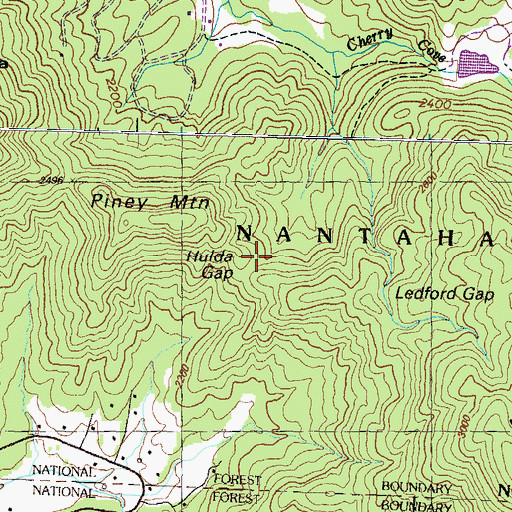Topographic Map of Hulda Gap, NC
