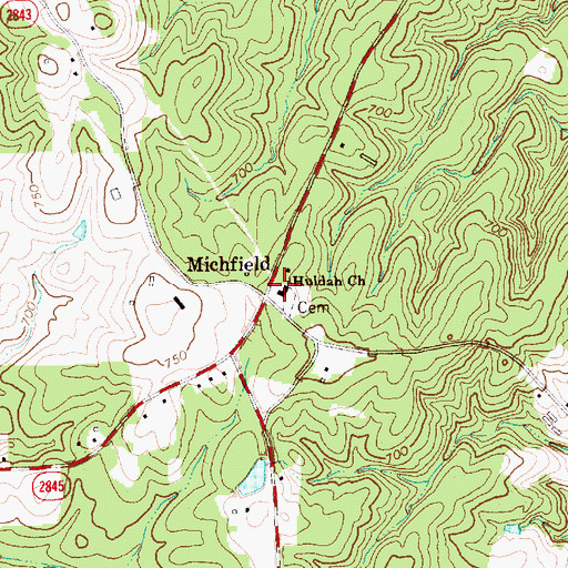 Topographic Map of Huldah Church, NC