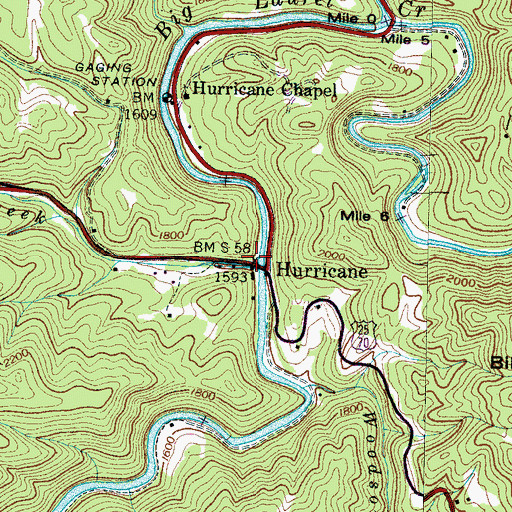 Topographic Map of Hurricane, NC