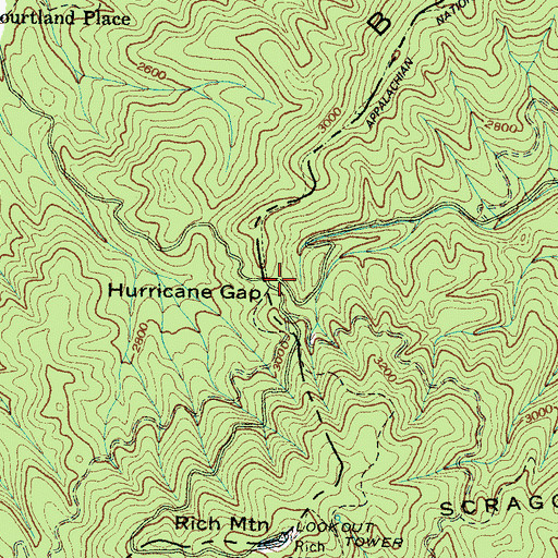 Topographic Map of Hurricane Gap, NC