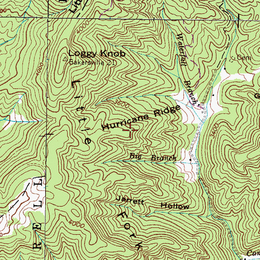 Topographic Map of Hurricane Ridge, NC