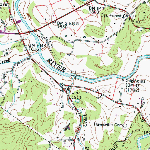 Topographic Map of Hyatt Mill Creek, NC