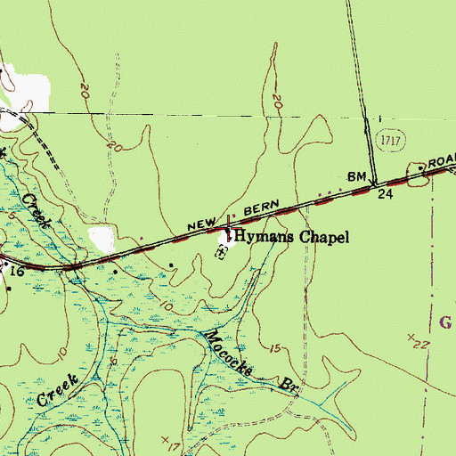Topographic Map of Hymans Chapel, NC