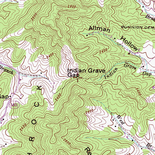 Topographic Map of Indian Grave Gap, NC