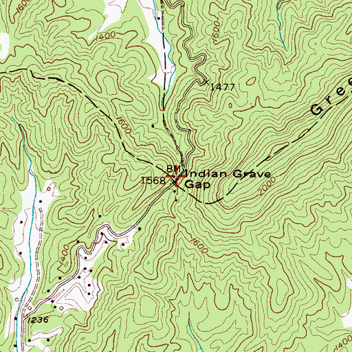 Topographic Map of Indian Grave Gap, NC
