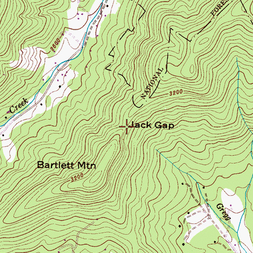 Topographic Map of Jack Gap, NC