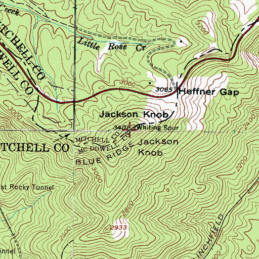Topographic Map of Jackson Knob, NC