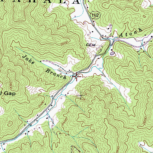 Topographic Map of Jake Branch, NC