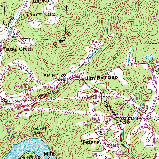 Topographic Map of Jim Bell Gap, NC