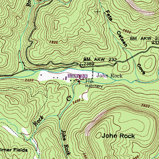 Topographic Map of John Rock, NC