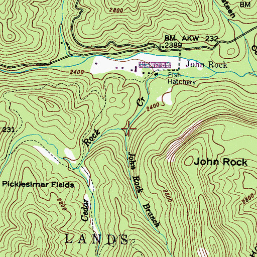 Topographic Map of John Rock Branch, NC
