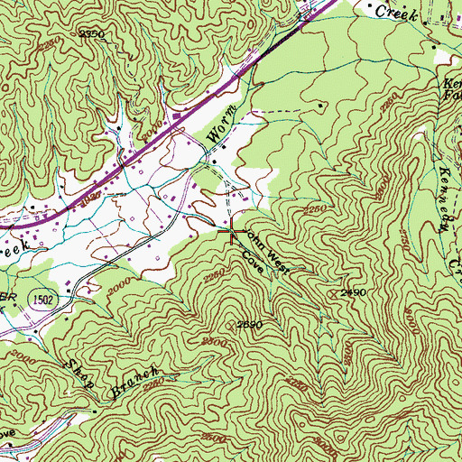 Topographic Map of John West Cove, NC