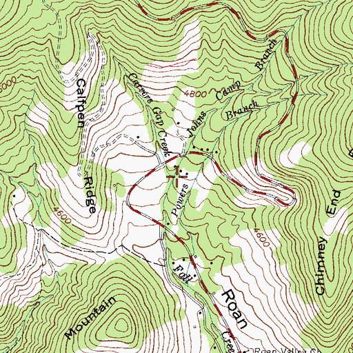 Topographic Map of Johns Camp Branch, NC