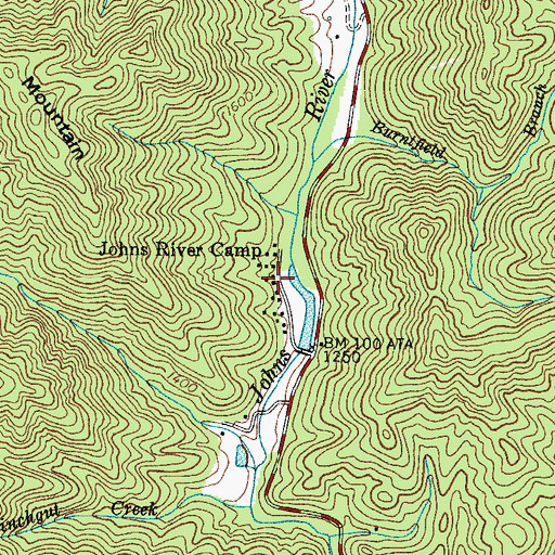 Topographic Map of Johns River Camp, NC